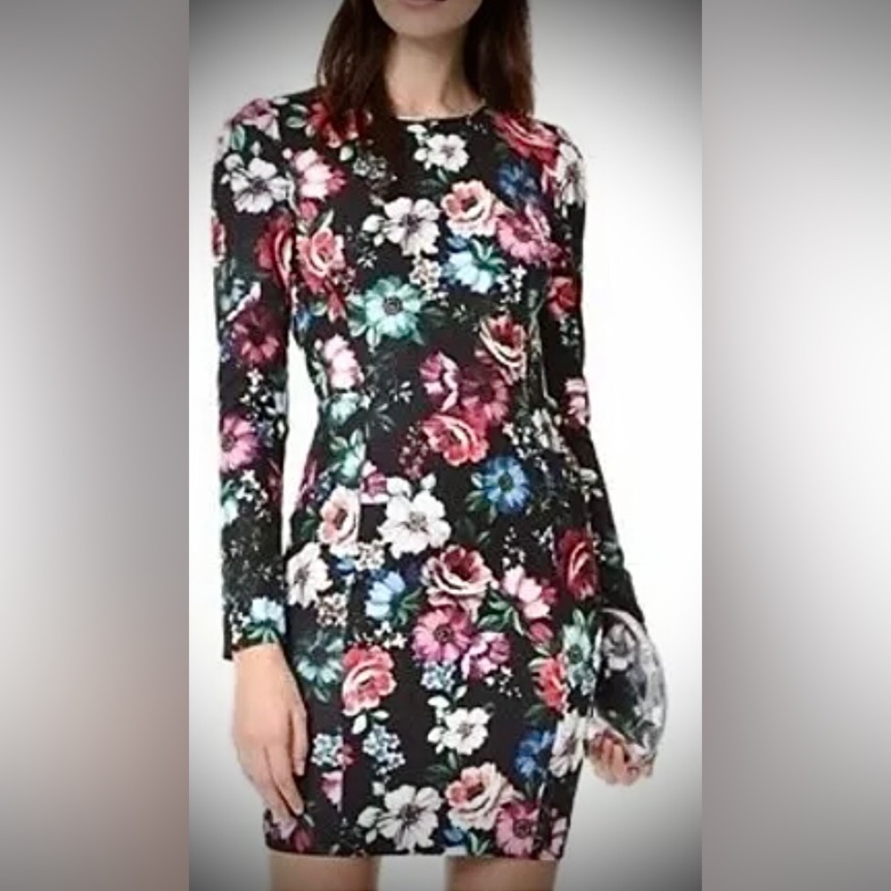 Black Halo Lively Mini Bodycon Dress floral print in multicolors on black Size 0